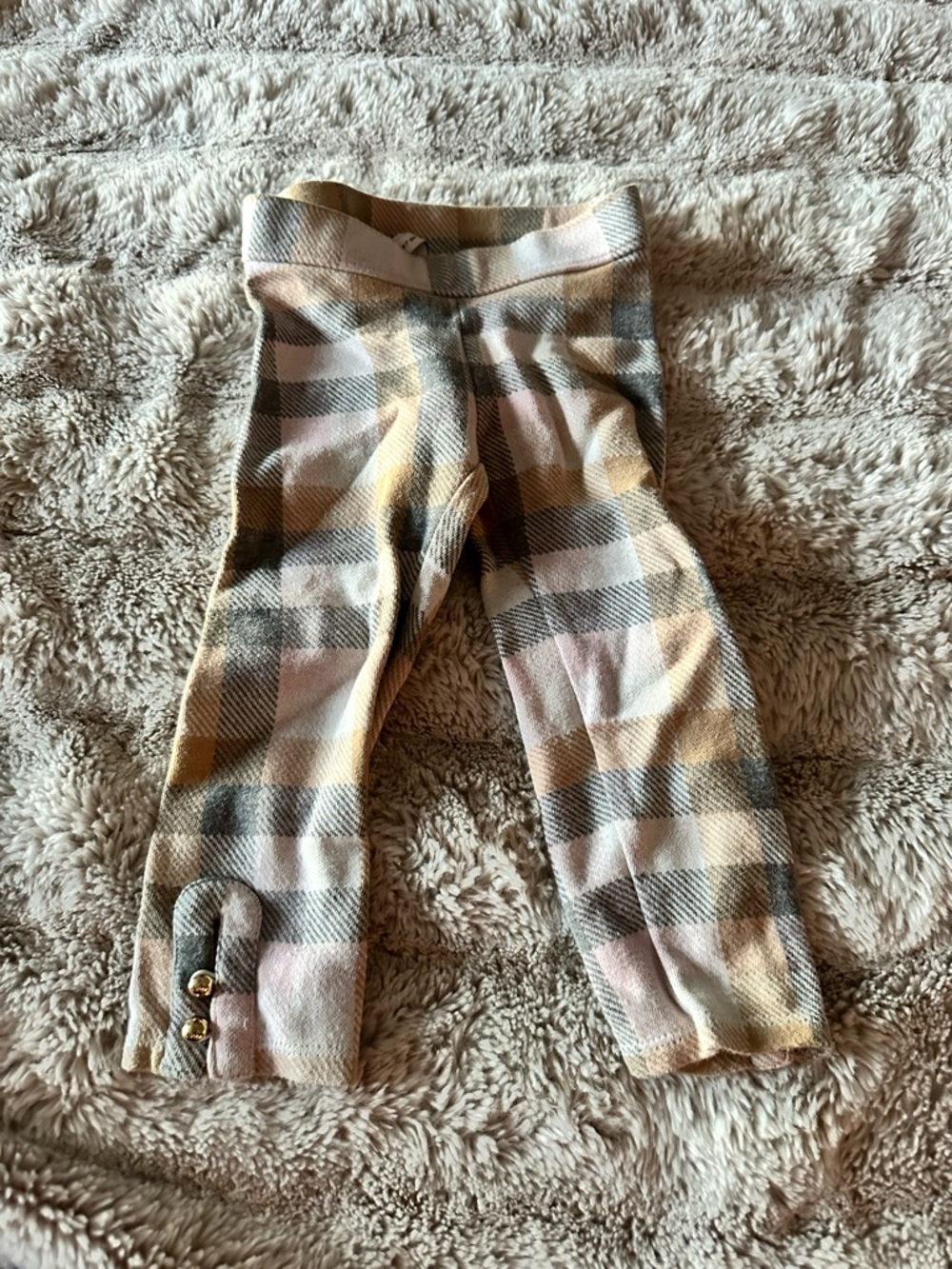 Janie and Jack Plaid Knit Leggings in Beige, Pink & Gray